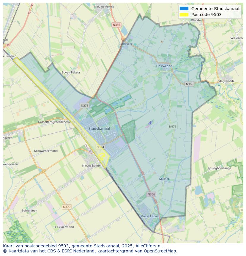 Afbeelding van het postcodegebied 9503 op de kaart.