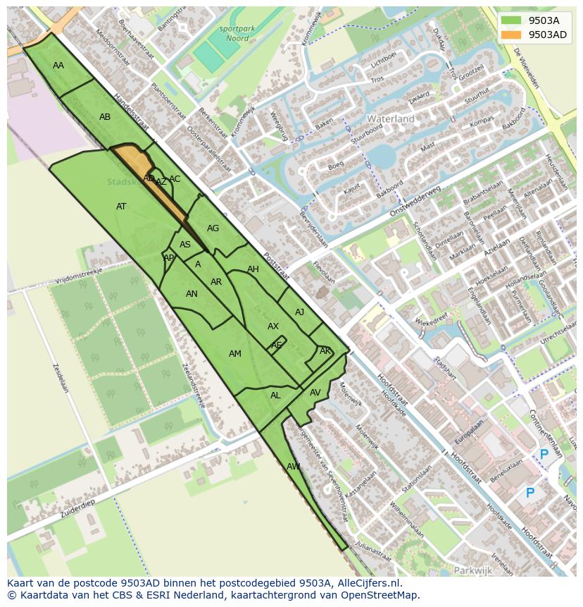 Afbeelding van het postcodegebied 9503 AD op de kaart.