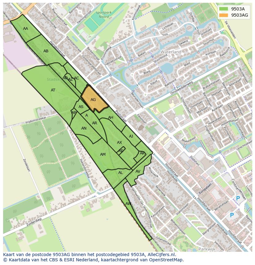Afbeelding van het postcodegebied 9503 AG op de kaart.