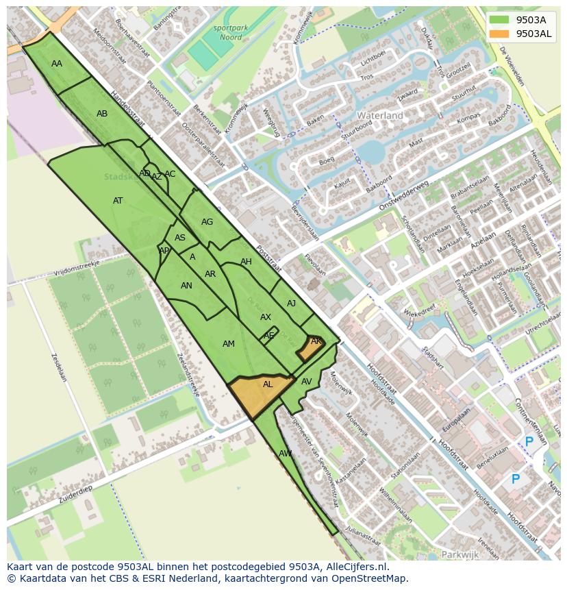 Afbeelding van het postcodegebied 9503 AL op de kaart.