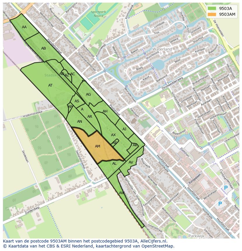 Afbeelding van het postcodegebied 9503 AM op de kaart.