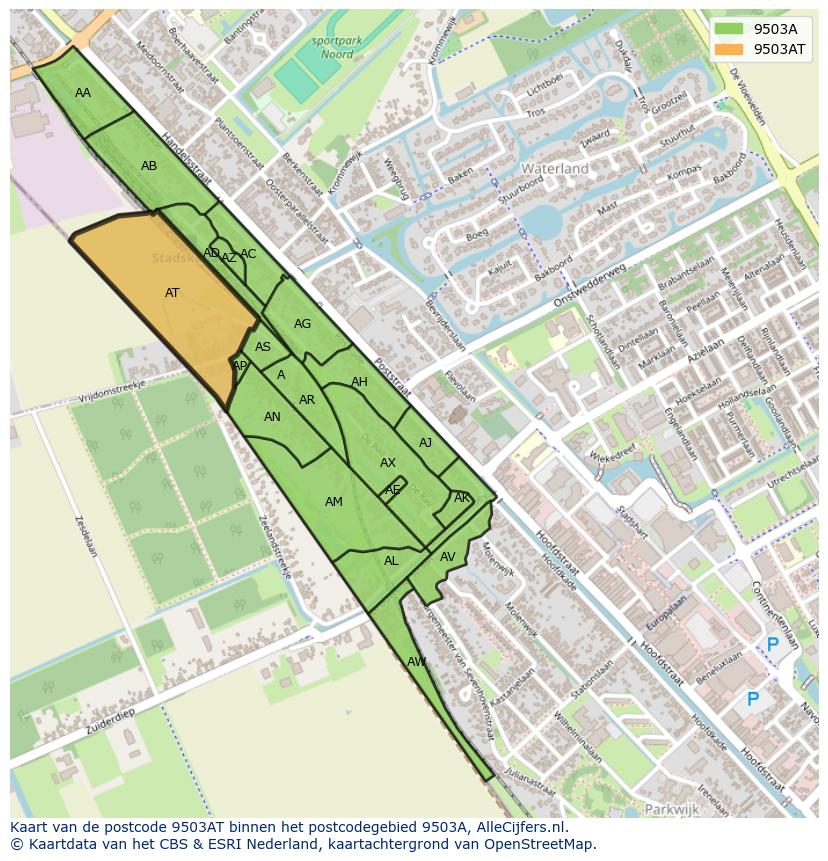Afbeelding van het postcodegebied 9503 AT op de kaart.