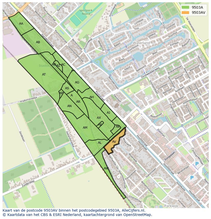 Afbeelding van het postcodegebied 9503 AV op de kaart.