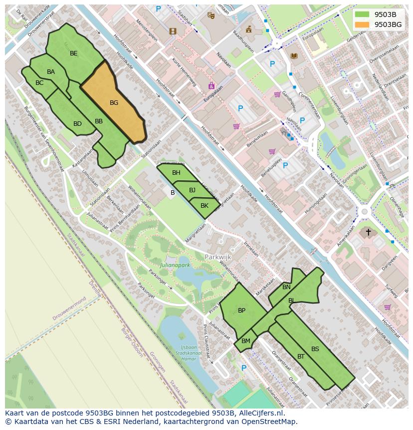 Afbeelding van het postcodegebied 9503 BG op de kaart.