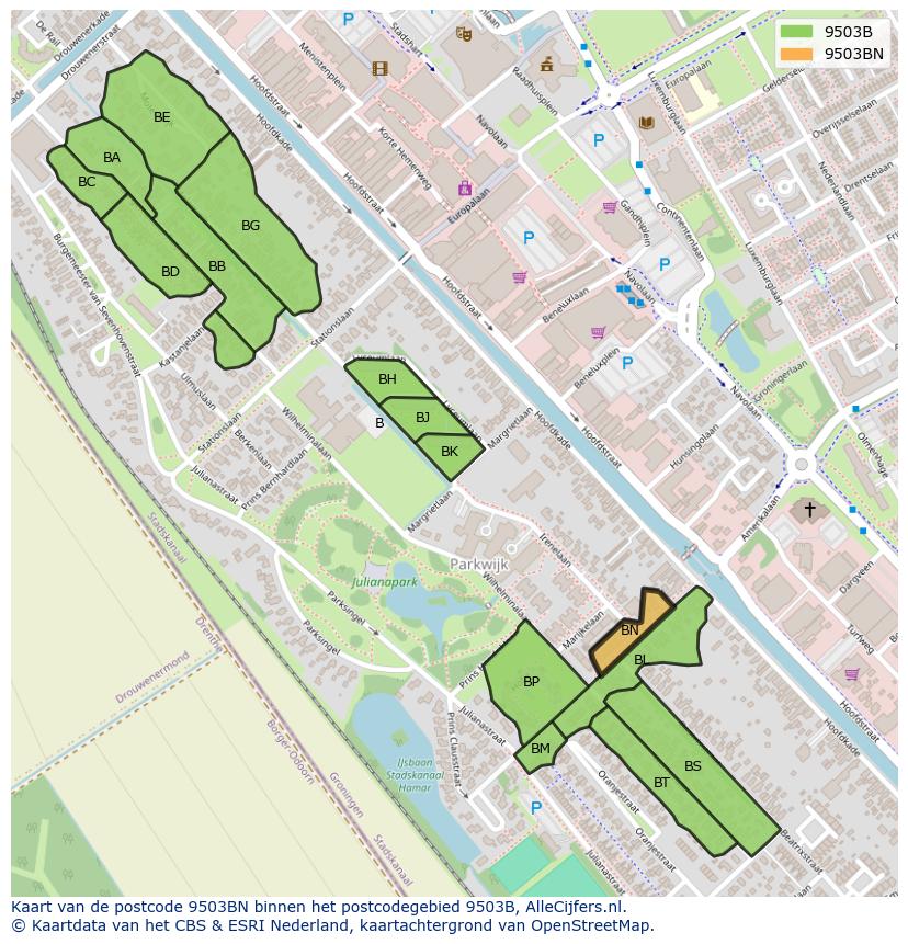 Afbeelding van het postcodegebied 9503 BN op de kaart.