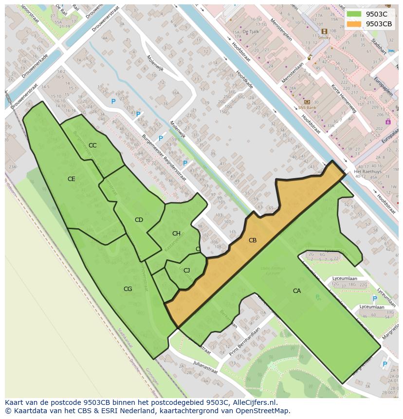 Afbeelding van het postcodegebied 9503 CB op de kaart.