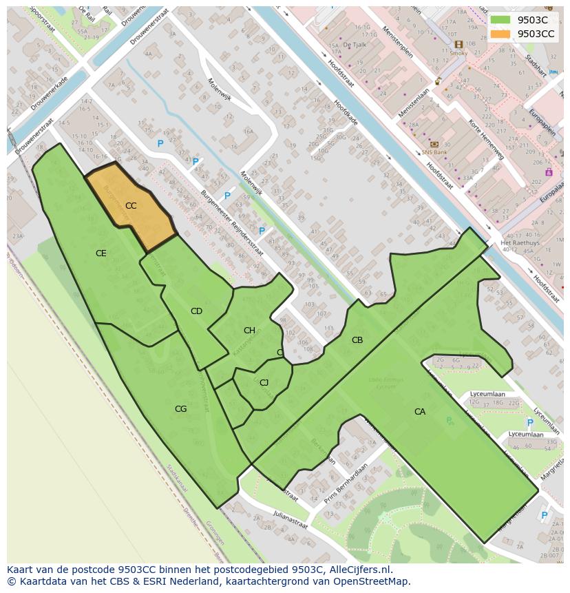 Afbeelding van het postcodegebied 9503 CC op de kaart.