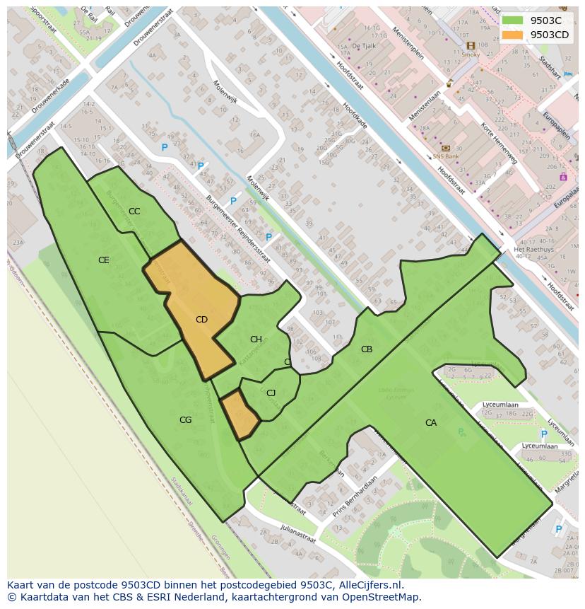 Afbeelding van het postcodegebied 9503 CD op de kaart.