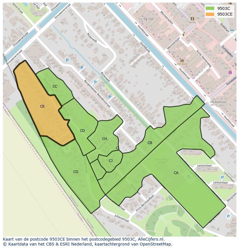 Afbeelding van het postcodegebied 9503 CE op de kaart.