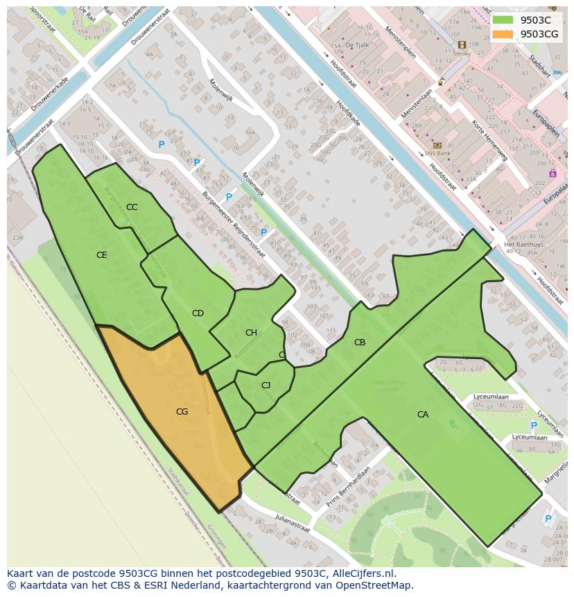 Afbeelding van het postcodegebied 9503 CG op de kaart.