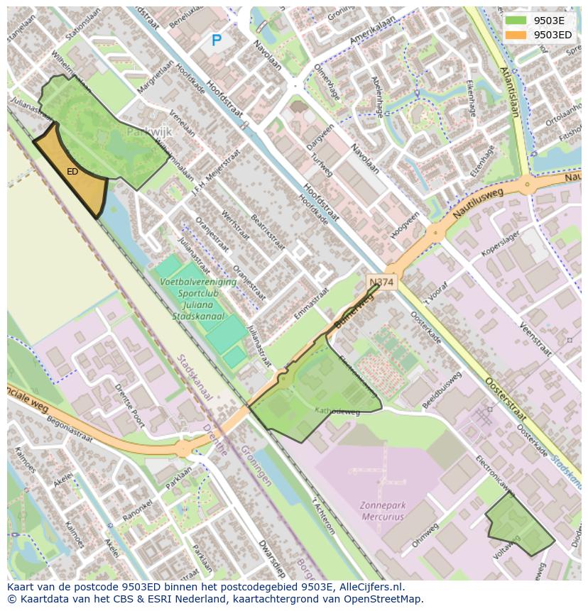 Afbeelding van het postcodegebied 9503 ED op de kaart.