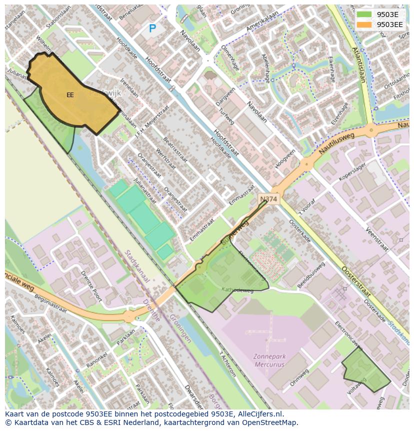 Afbeelding van het postcodegebied 9503 EE op de kaart.