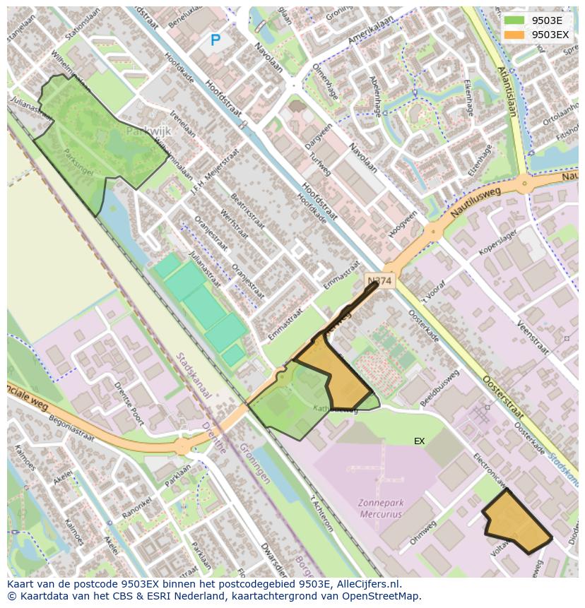 Afbeelding van het postcodegebied 9503 EX op de kaart.