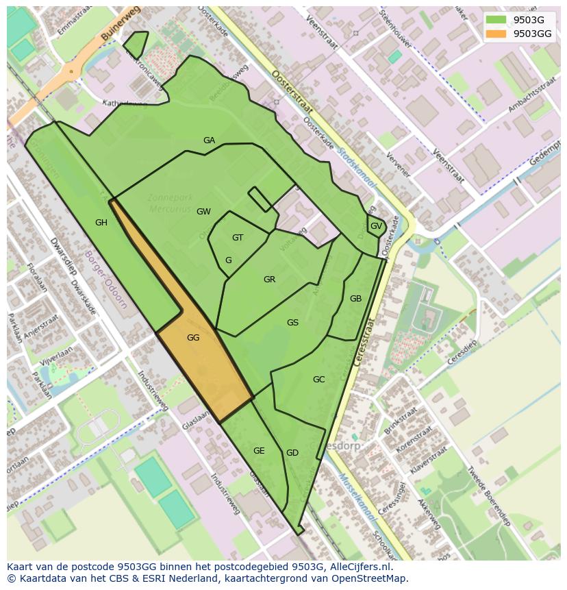 Afbeelding van het postcodegebied 9503 GG op de kaart.