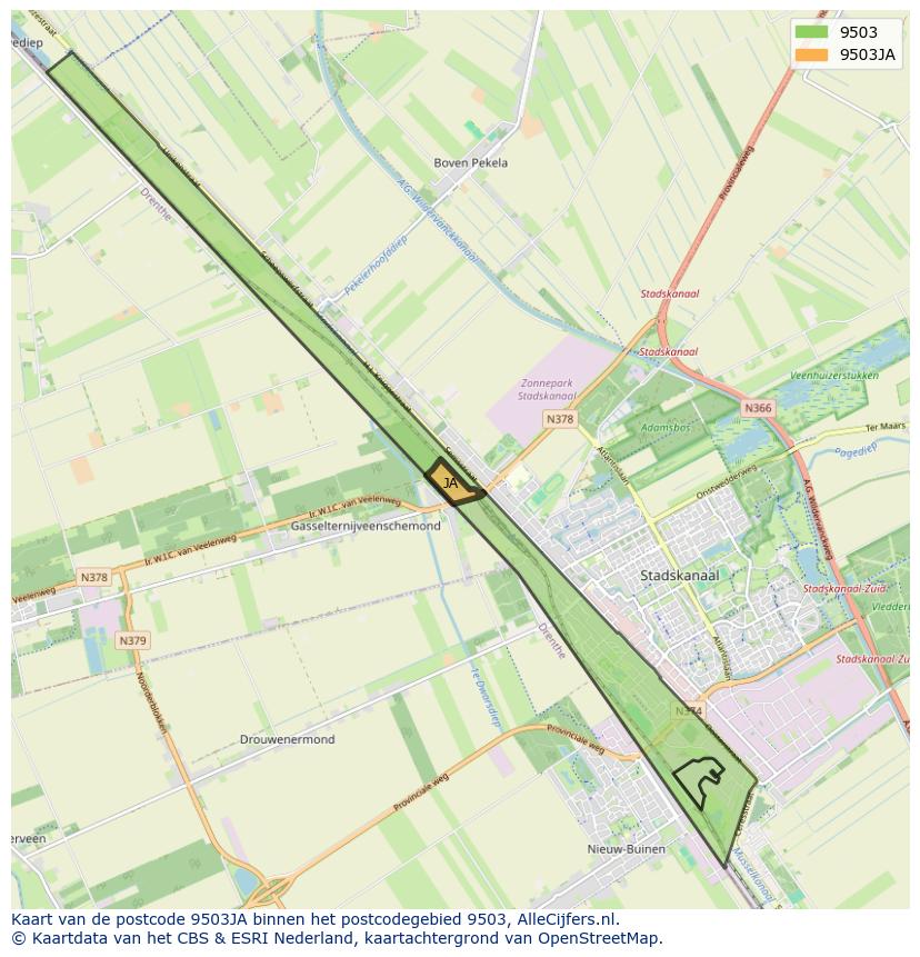 Afbeelding van het postcodegebied 9503 JA op de kaart.