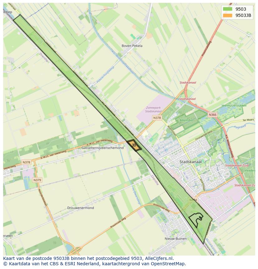 Afbeelding van het postcodegebied 9503 JB op de kaart.