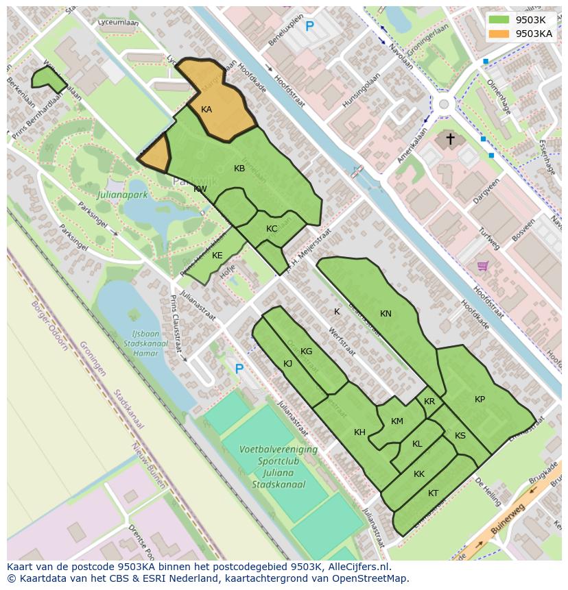 Afbeelding van het postcodegebied 9503 KA op de kaart.