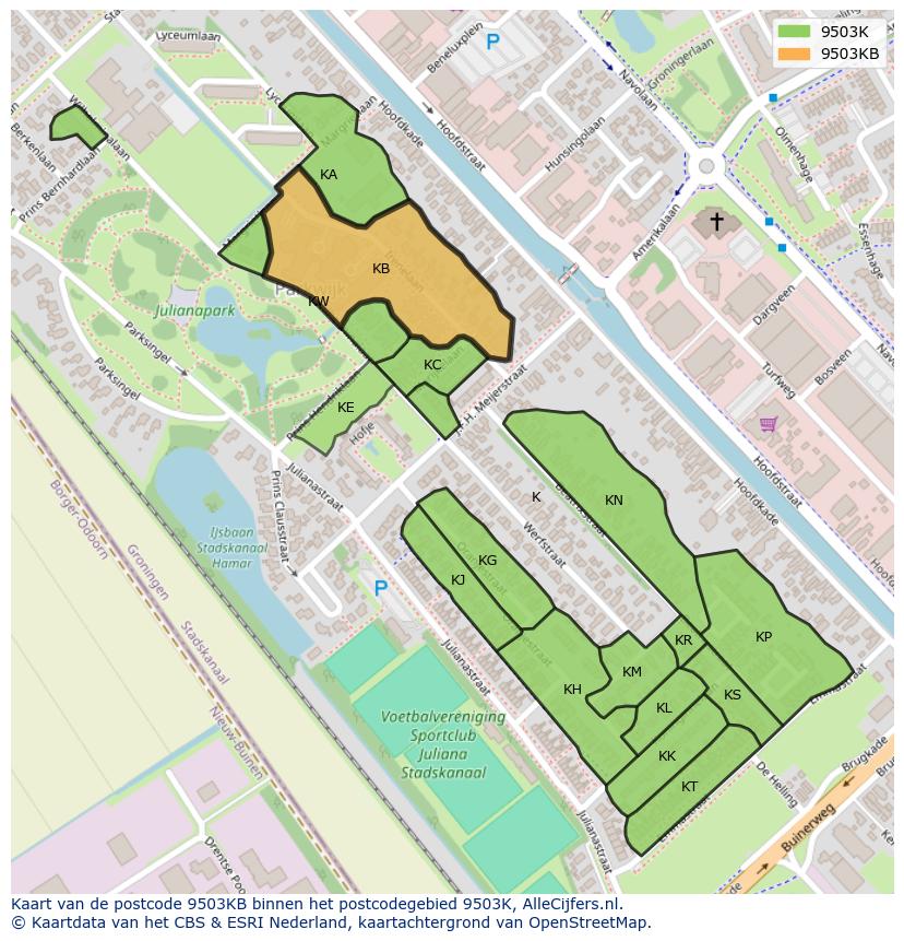 Afbeelding van het postcodegebied 9503 KB op de kaart.