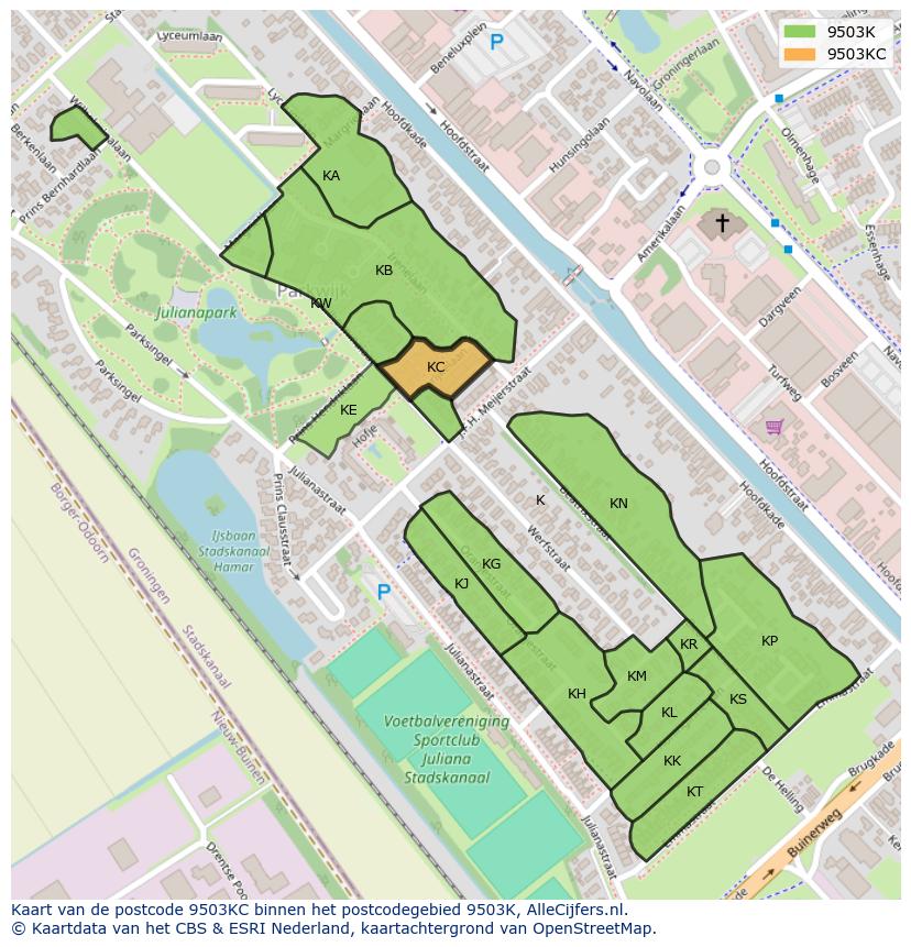 Afbeelding van het postcodegebied 9503 KC op de kaart.
