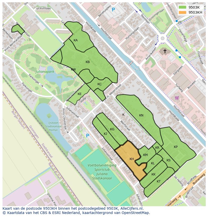 Afbeelding van het postcodegebied 9503 KH op de kaart.