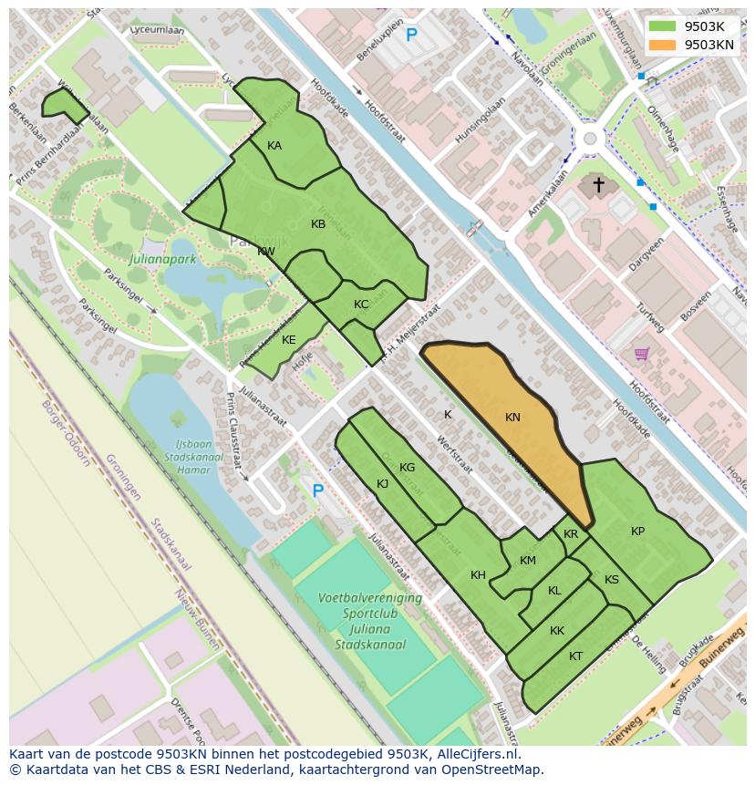 Afbeelding van het postcodegebied 9503 KN op de kaart.