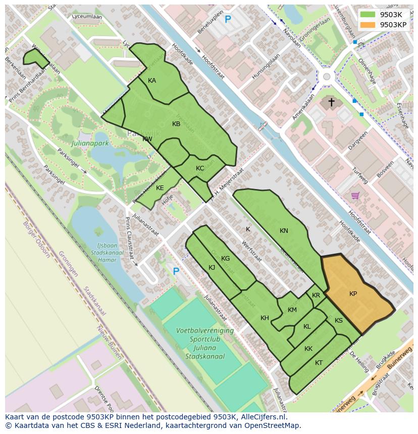 Afbeelding van het postcodegebied 9503 KP op de kaart.