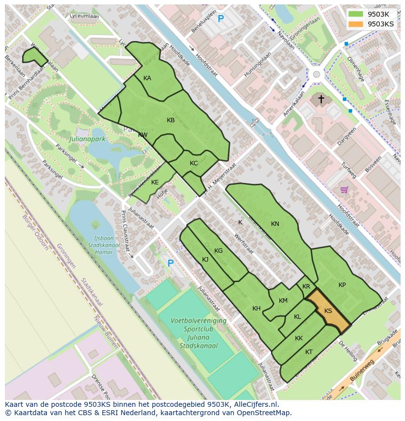 Afbeelding van het postcodegebied 9503 KS op de kaart.