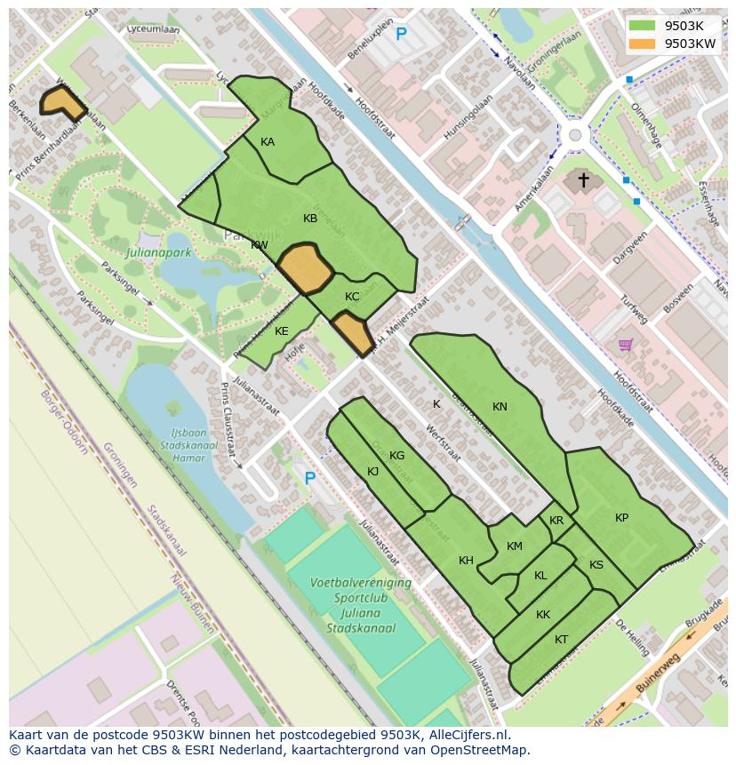 Afbeelding van het postcodegebied 9503 KW op de kaart.