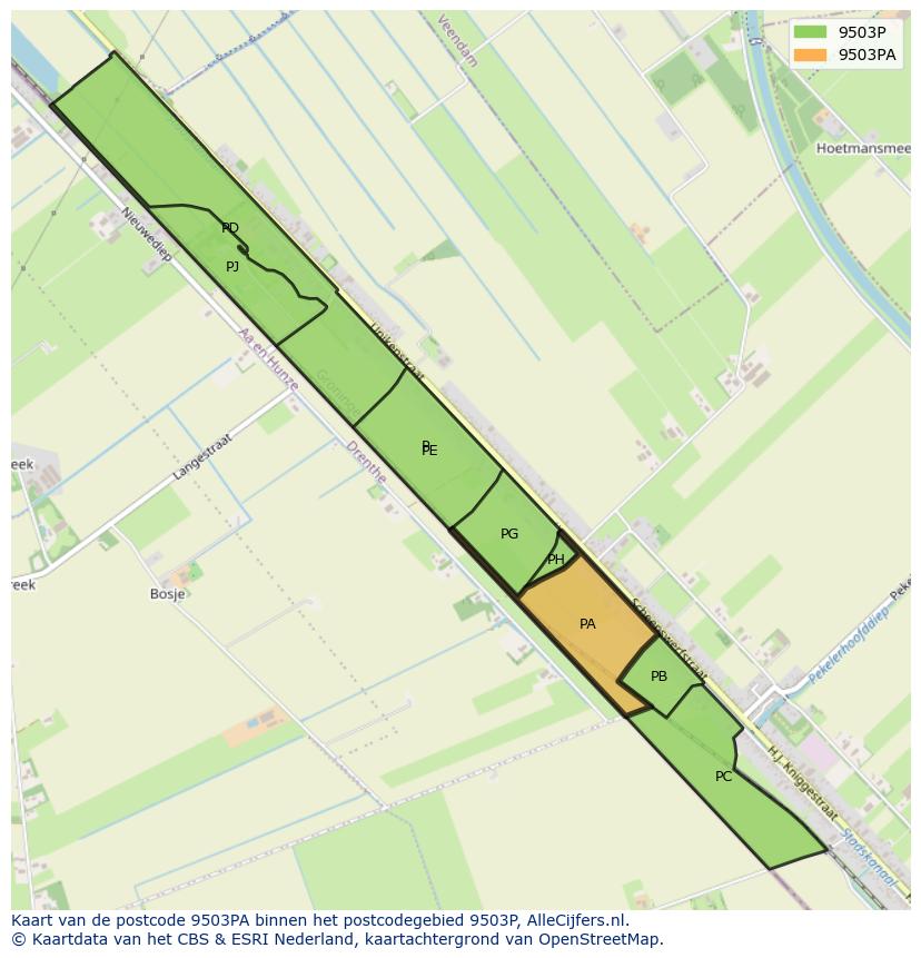 Afbeelding van het postcodegebied 9503 PA op de kaart.