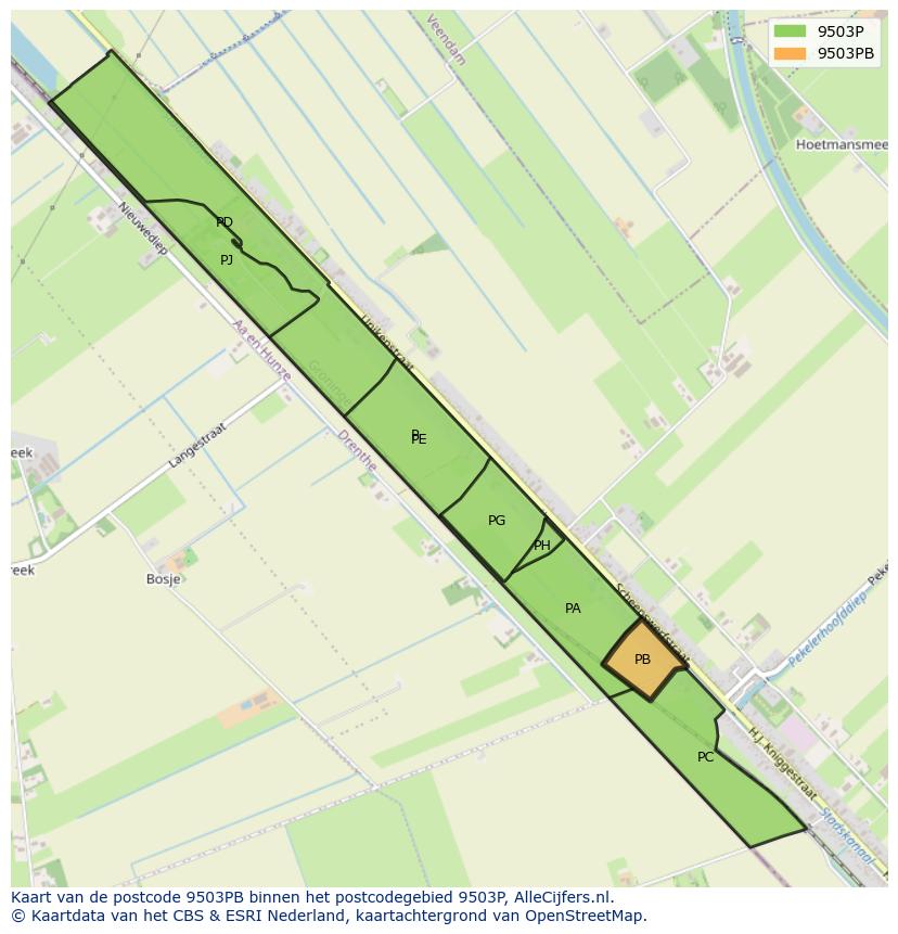 Afbeelding van het postcodegebied 9503 PB op de kaart.