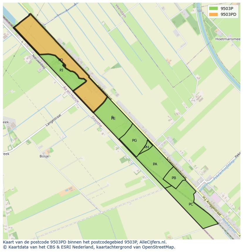 Afbeelding van het postcodegebied 9503 PD op de kaart.