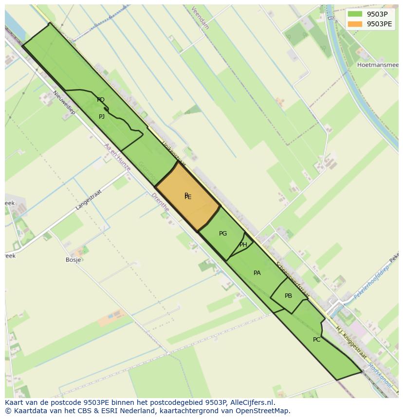 Afbeelding van het postcodegebied 9503 PE op de kaart.