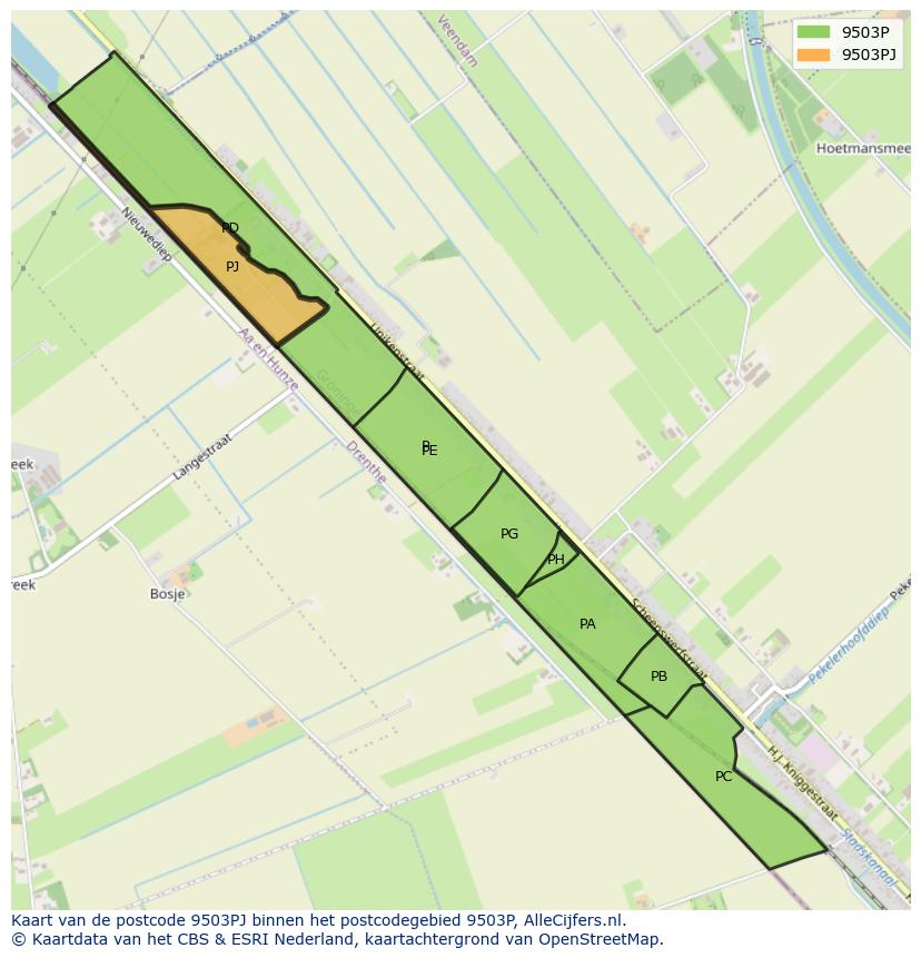 Afbeelding van het postcodegebied 9503 PJ op de kaart.