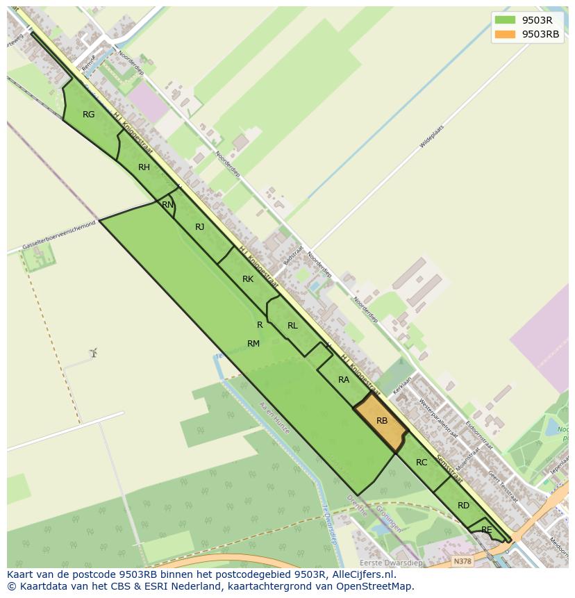 Afbeelding van het postcodegebied 9503 RB op de kaart.