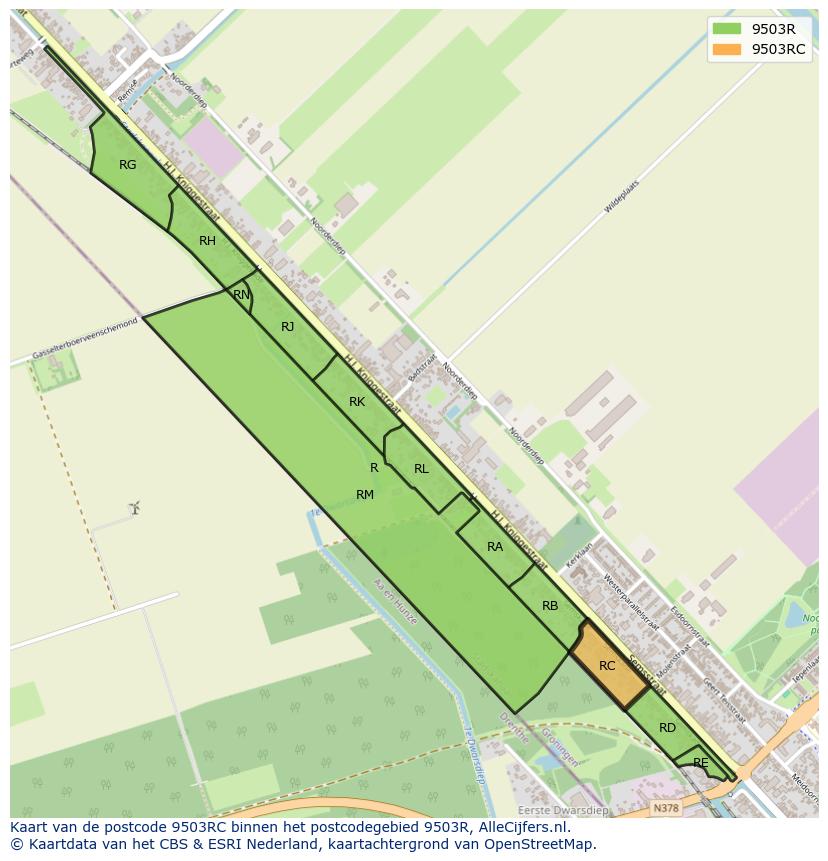 Afbeelding van het postcodegebied 9503 RC op de kaart.
