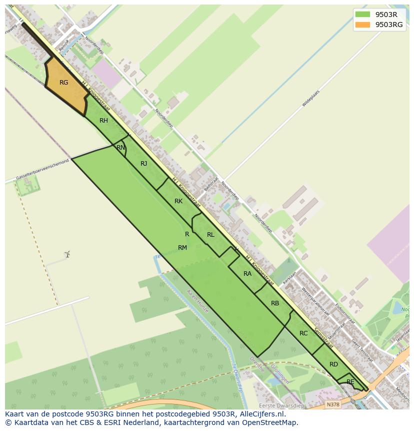 Afbeelding van het postcodegebied 9503 RG op de kaart.