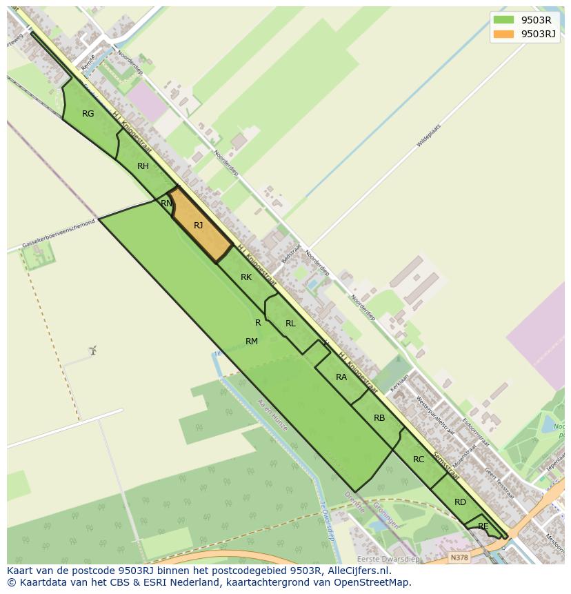 Afbeelding van het postcodegebied 9503 RJ op de kaart.