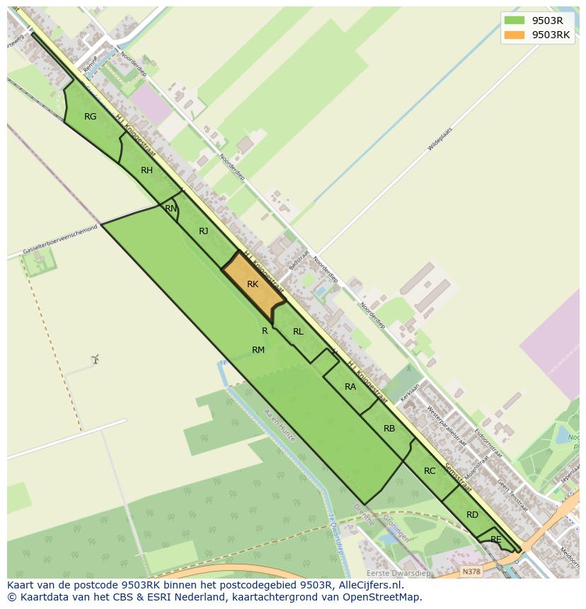 Afbeelding van het postcodegebied 9503 RK op de kaart.