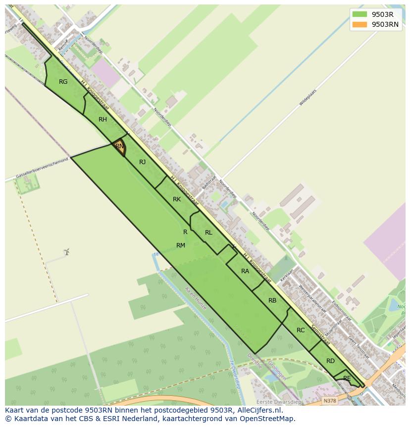 Afbeelding van het postcodegebied 9503 RN op de kaart.