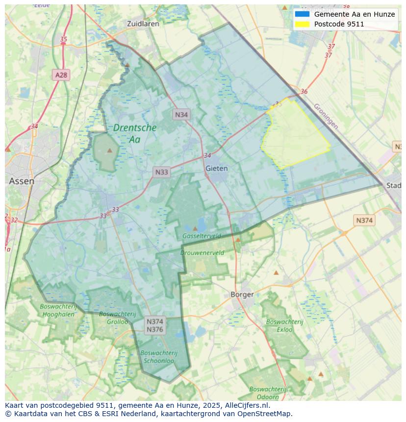 Afbeelding van het postcodegebied 9511 JN op de kaart.