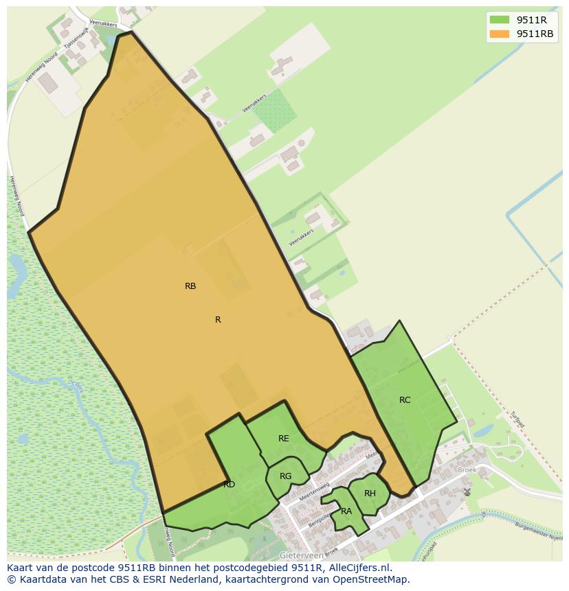 Afbeelding van het postcodegebied 9511 RB op de kaart.