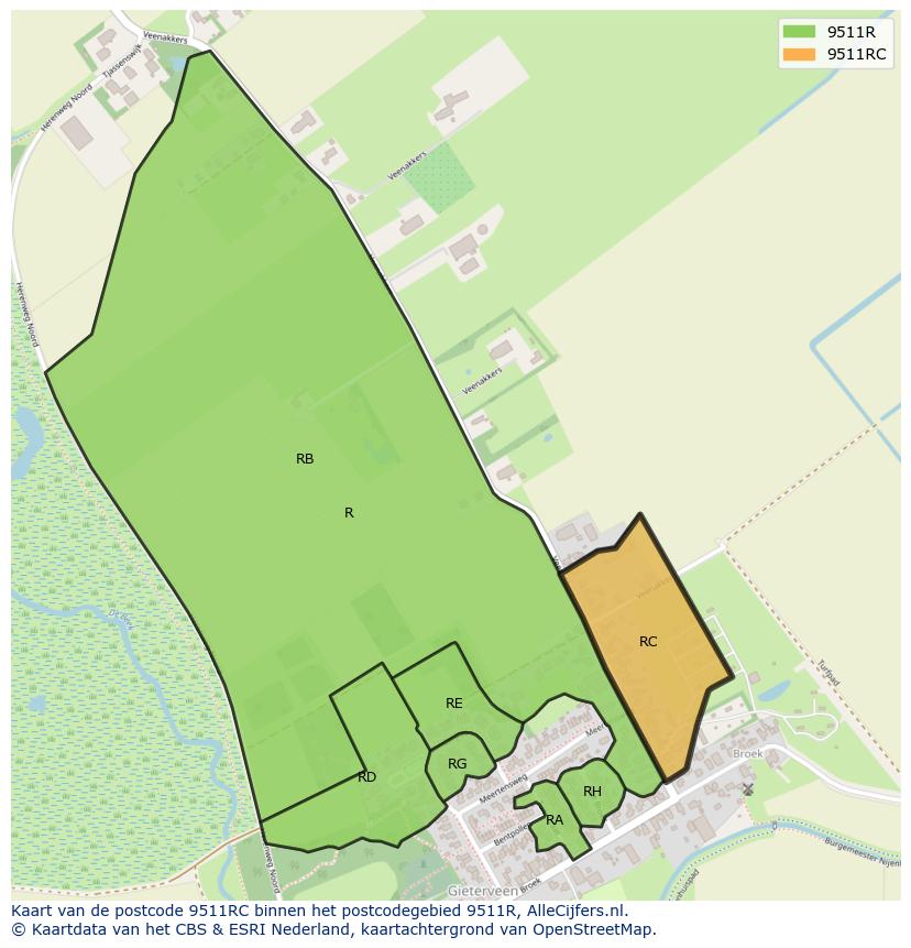Afbeelding van het postcodegebied 9511 RC op de kaart.