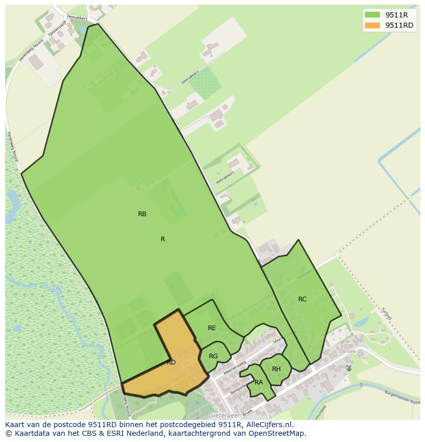 Afbeelding van het postcodegebied 9511 RD op de kaart.