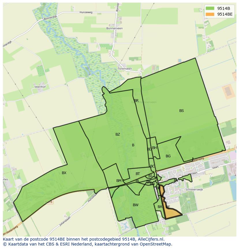 Afbeelding van het postcodegebied 9514 BE op de kaart.