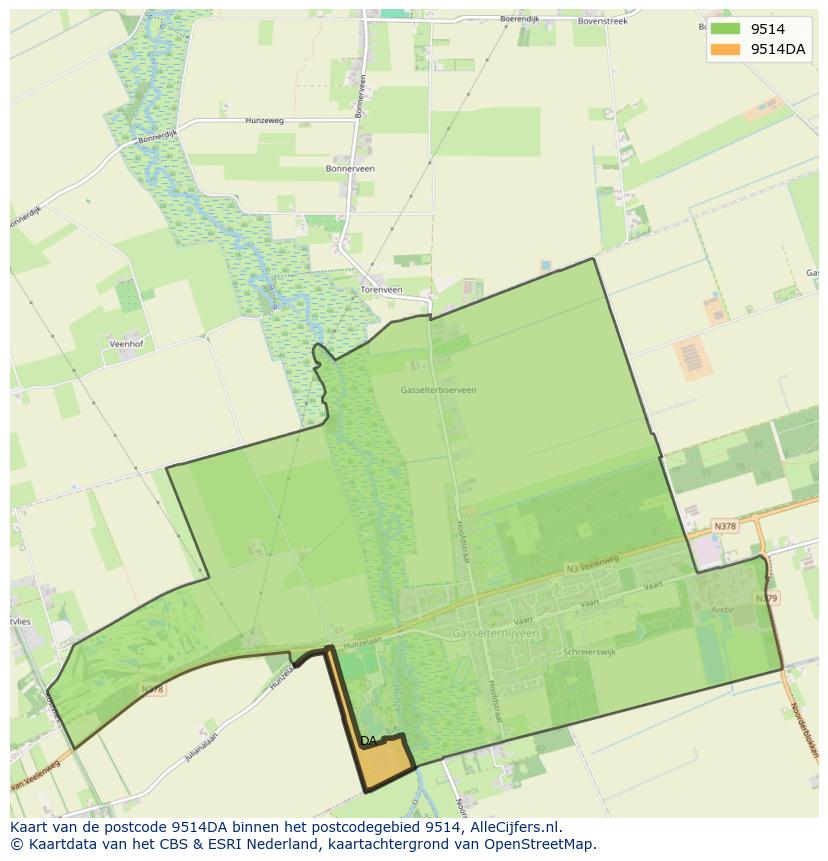 Afbeelding van het postcodegebied 9514 DA op de kaart.
