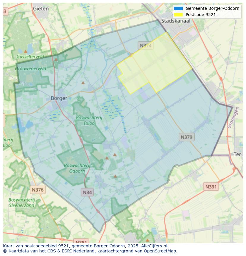 Afbeelding van het postcodegebied 9521 op de kaart.