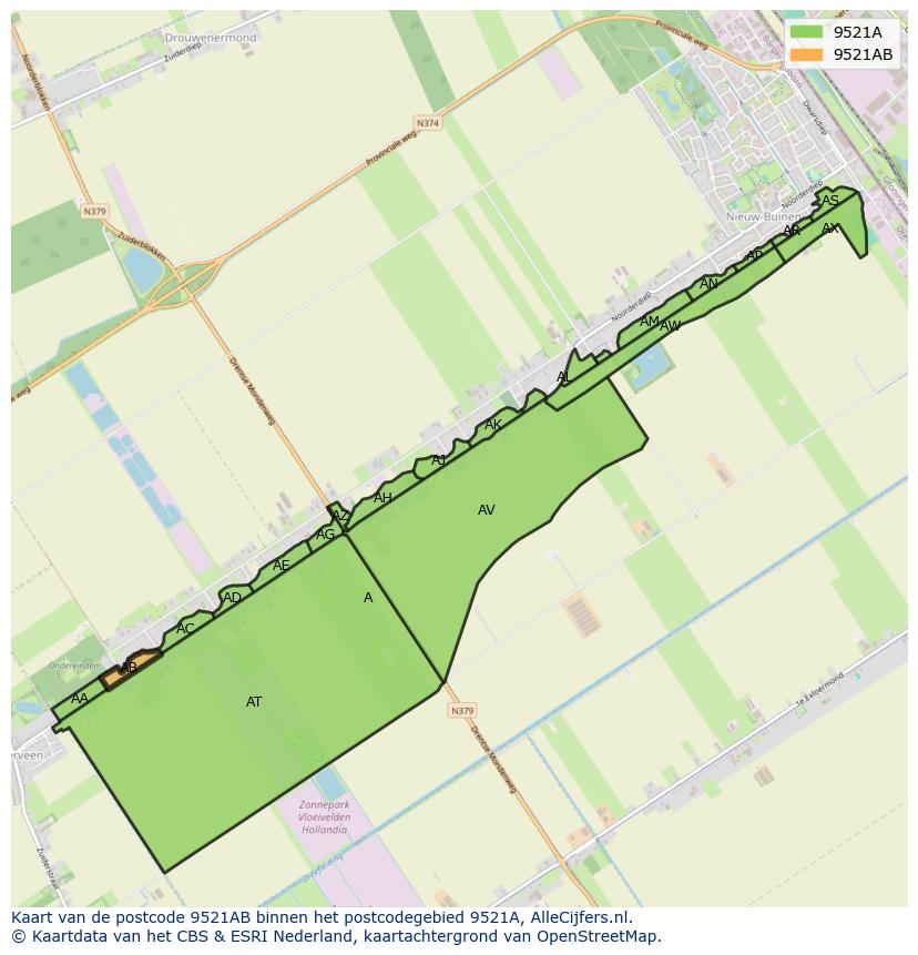 Afbeelding van het postcodegebied 9521 AB op de kaart.