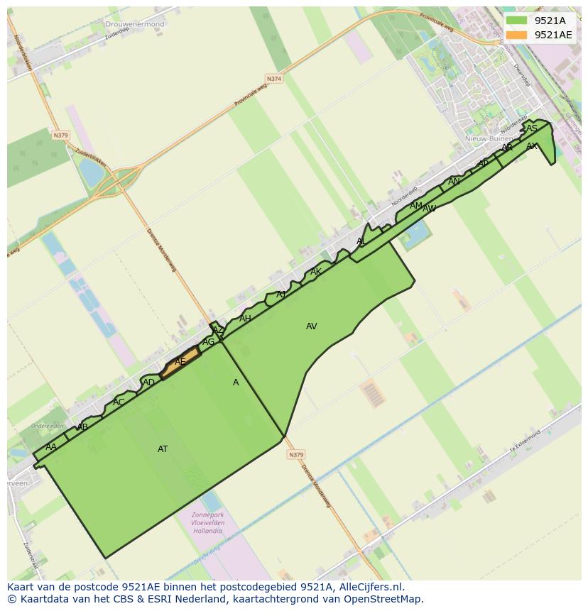 Afbeelding van het postcodegebied 9521 AE op de kaart.
