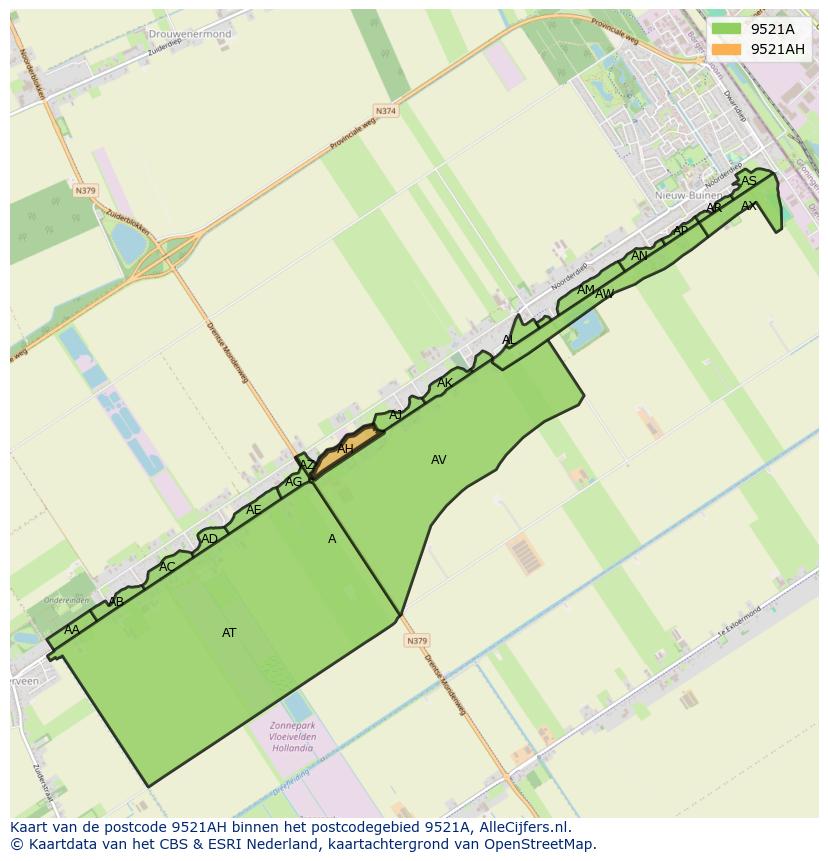Afbeelding van het postcodegebied 9521 AH op de kaart.