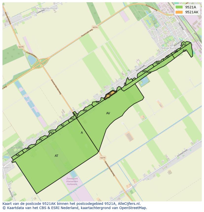 Afbeelding van het postcodegebied 9521 AK op de kaart.